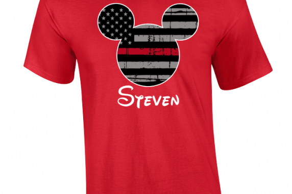 Disney Family Thin Red Line  USA Flag T-Shirts - Black / Red