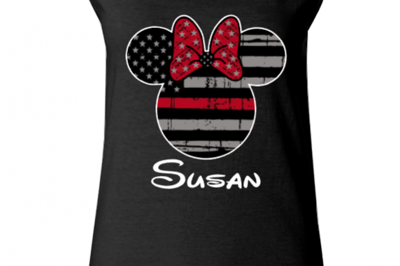 Disney Family Thin Red Line  USA Flag T-Shirts - Black / Red