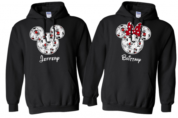 Disney Black and White Sketch Mickey and Minnie Mouse Family Vacation Hoodie