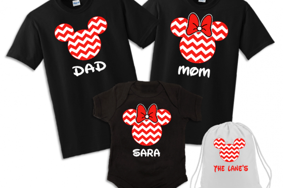Red Chevron Mickey and Minnie Family Vacation T-Shirts