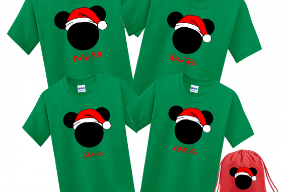 Disney Family Santa Hat Head Custom T-Shirts - Kelly Green