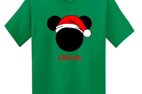 Disney Family Santa Hat Head Custom T-Shirts - Kelly Green