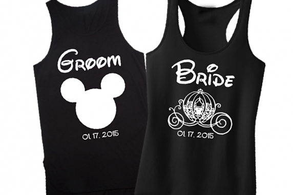Disney Bride with Carriage and Groom T-Shirts 2 Shirts Included