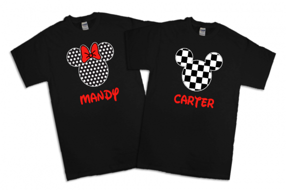 Disney Mickey and Minnie Black & White Family Vacation T-Shirts