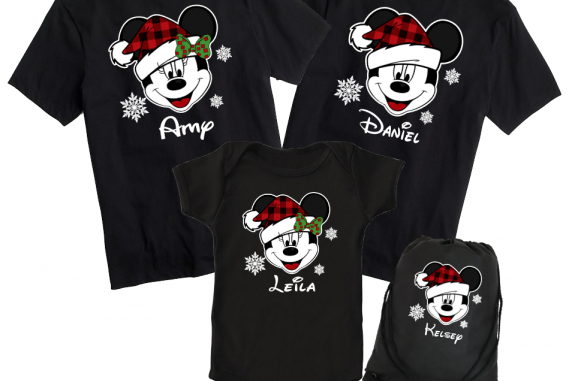 Disney Personalized Christmas Plaid hat Mickey and Minnie Drawstring Bags (Choos