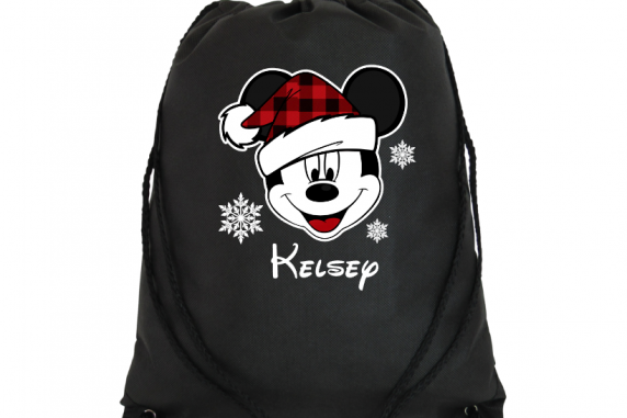 Disney Personalized Christmas Plaid hat Mickey and Minnie Drawstring Bags (Choos