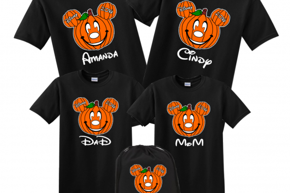 Disney Family Halloween Pumpkin Head Custom T-Shirts - Black