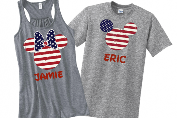 American Flag Disney Family Mickey Mouse and Minnie Mouse Flowy Tops Tank Tops T
