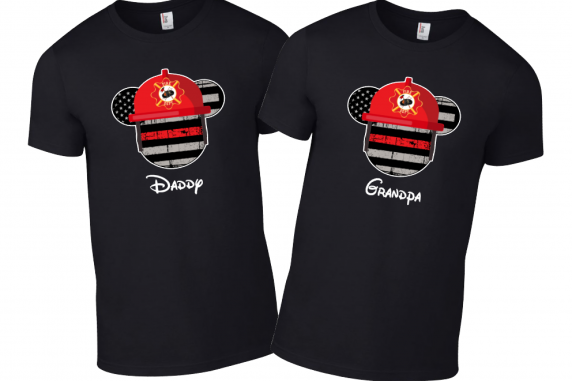 Disney Mickey Superhero Family Firefighter Thin Red Line  USA Flag T-Shirts - Bl