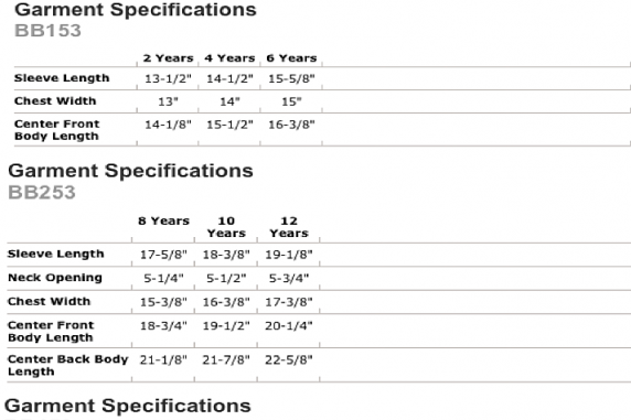 Raglan Size Chart