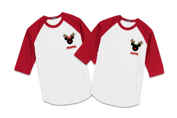 Disney Christmas Reindeer Small Logo Family Vacation Raglan T-Shirts