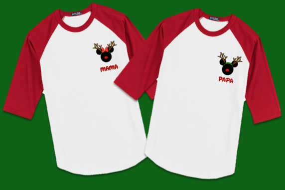 Disney Christmas Reindeer Small Logo Family Vacation Raglan T-Shirts