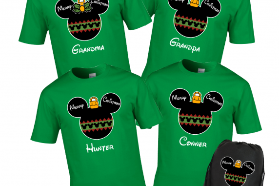 Disney Christmas Family Ornament Mickey Head Custom T-Shirts - Kelly Green