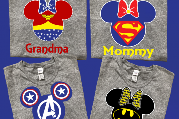 Disney Mickey and Minnie Super Heros Family T-Shirts With White trim