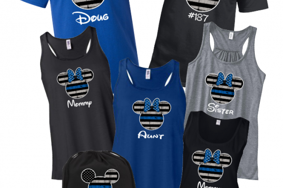 Disney Thin Blue Line Family Minnie Mouse Flowy Tops and Tank Top Black/Gray