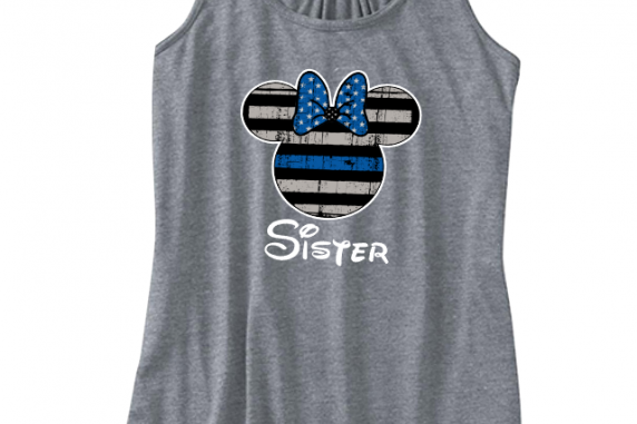 Disney Thin Blue Line Family Minnie Mouse Flowy Tops and Tank Top Black/Gray